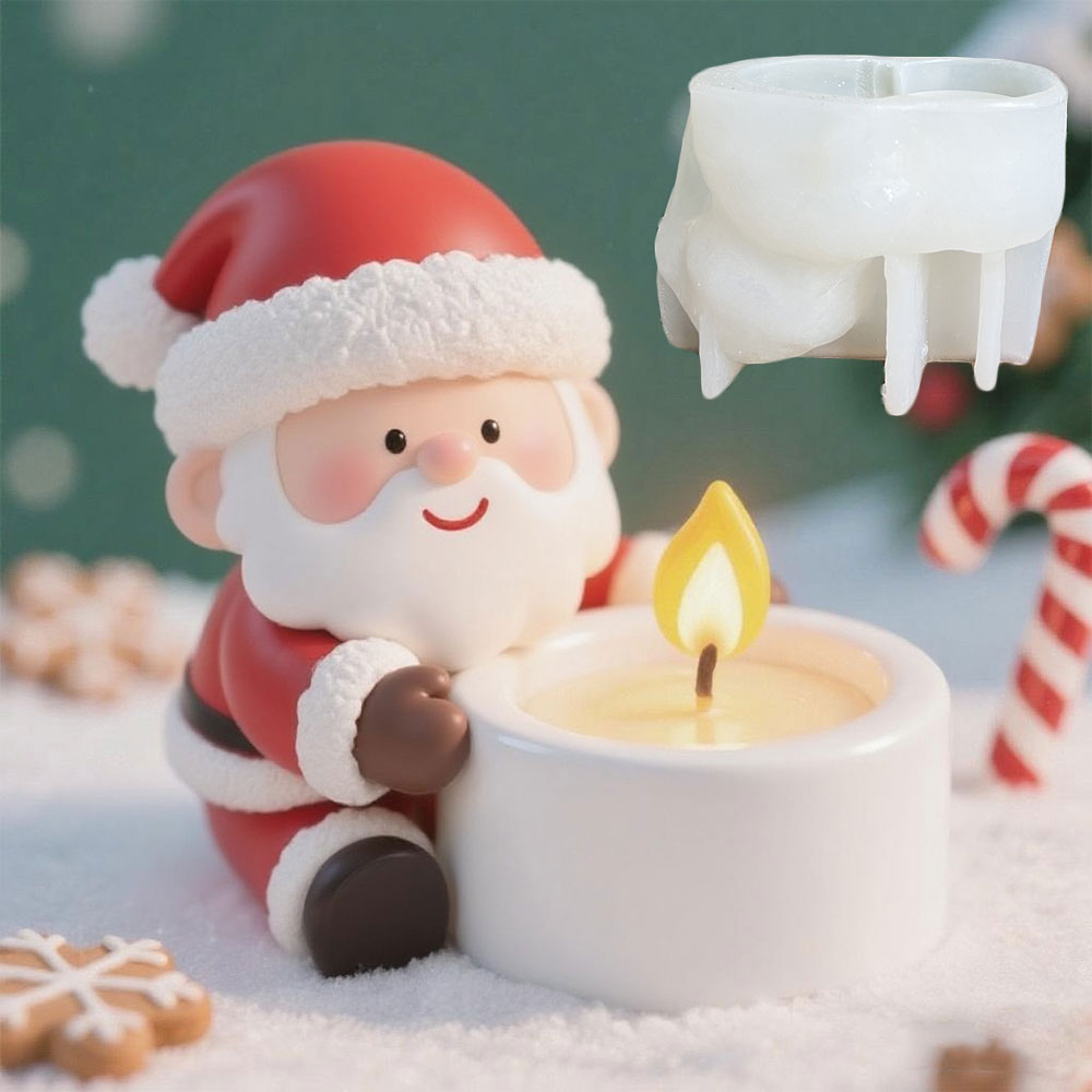 Xmas Candle Making - DIY サンタクロース燭台シリコーン型かわいい小人キャンドルホルダー石膏樹脂粘土型クラフト作成クリスマス装飾