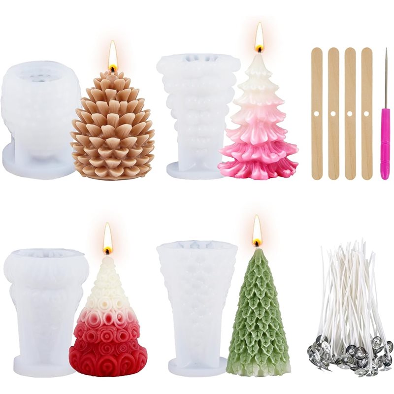 Xmas Candle Making - クリスマスシリコンモールド クリスマスツリー 松ぼっくりシリコンモールド キャンドル作り用 DIY クリスマス手作りキャンドル作り