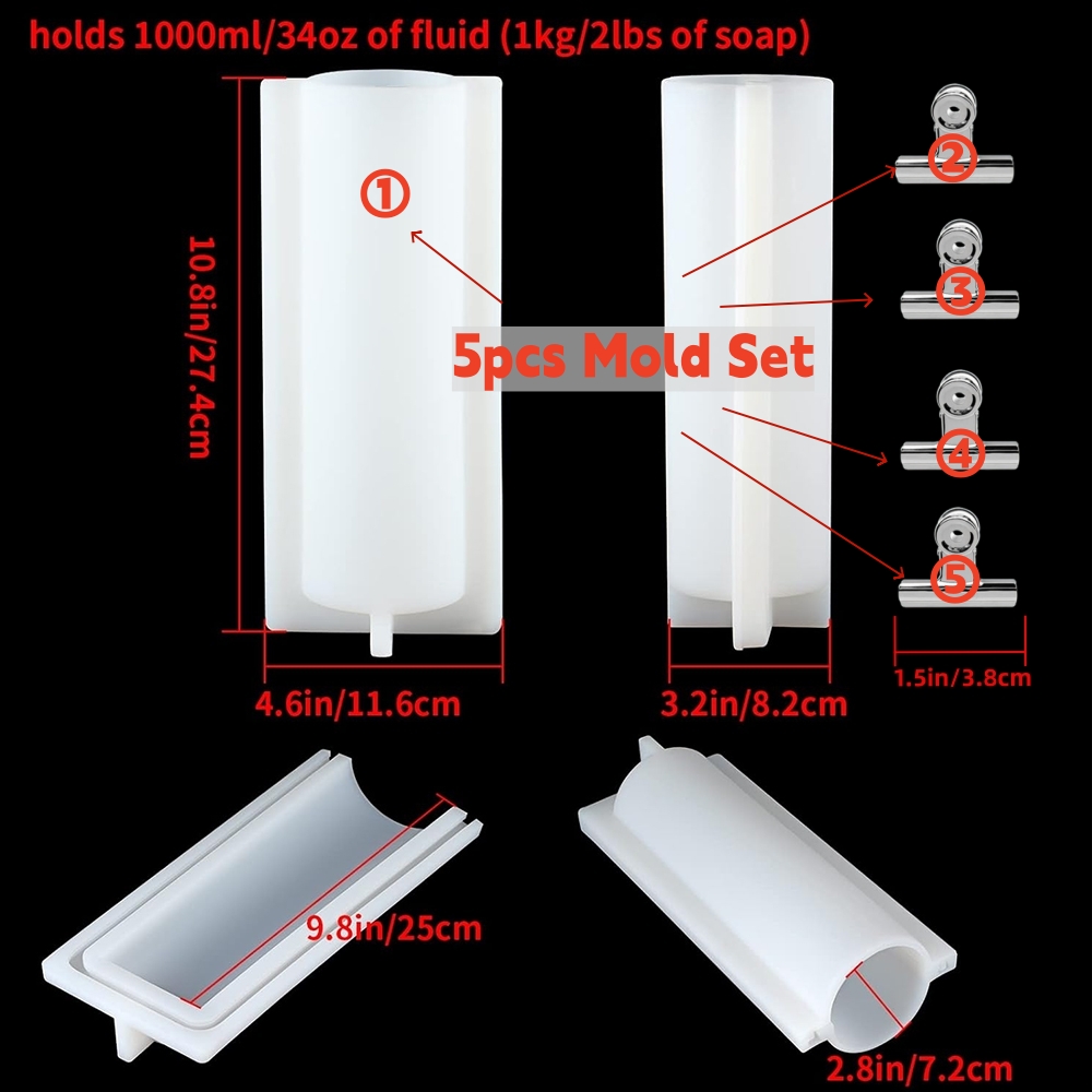 大きな円筒形石鹸型（クリップ付き）、1000mlシリコン製円 - Candle Making Factory のレビューと価格