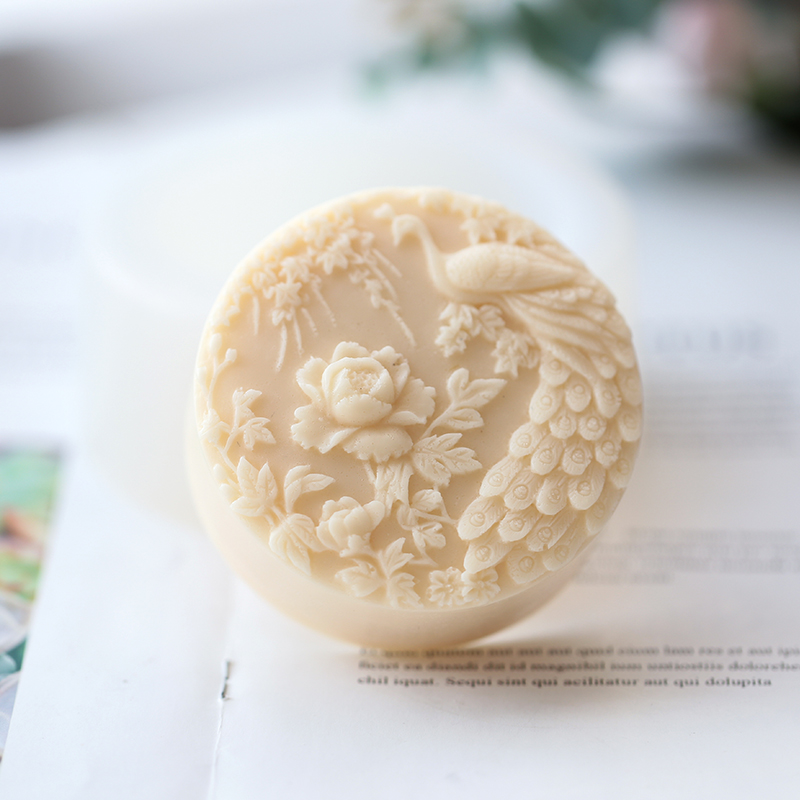 孔雀の花柄シリコン石鹸型フレキシブル手作りラウンド石鹸キャン - Candle Making Factory のレビューと価格
