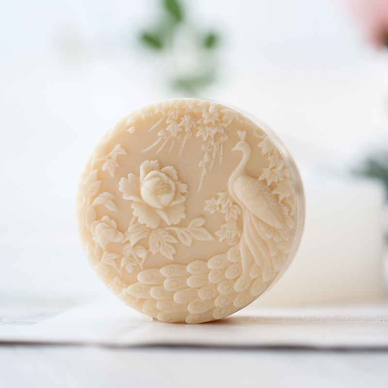 孔雀の花柄シリコン石鹸型フレキシブル手作りラウンド石鹸キャン - Candle Making Factory のレビューと価格