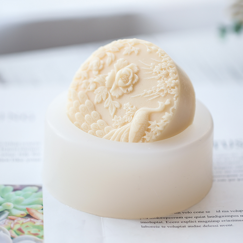 孔雀の花柄シリコン石鹸型フレキシブル手作りラウンド石鹸キャン - Candle Making Factory のレビューと価格